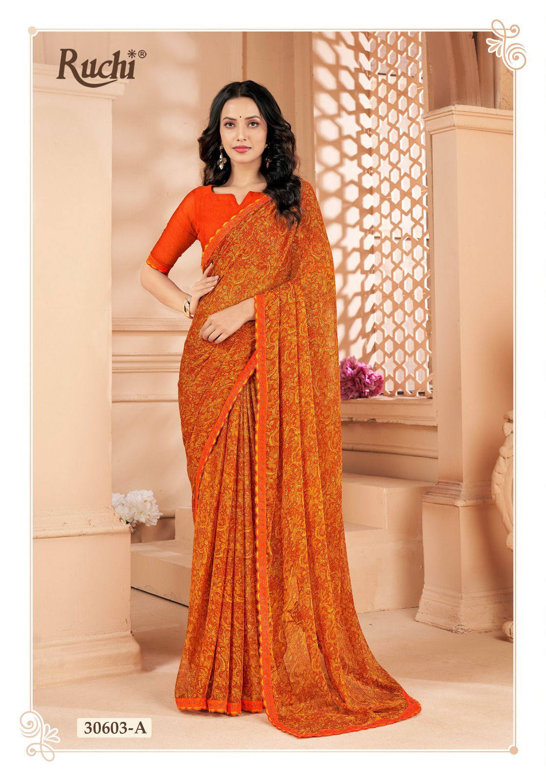 Vanilla Vol 4 By Ruchi Swarovski Border Designer Chiffon Sarees Wholesale Online
